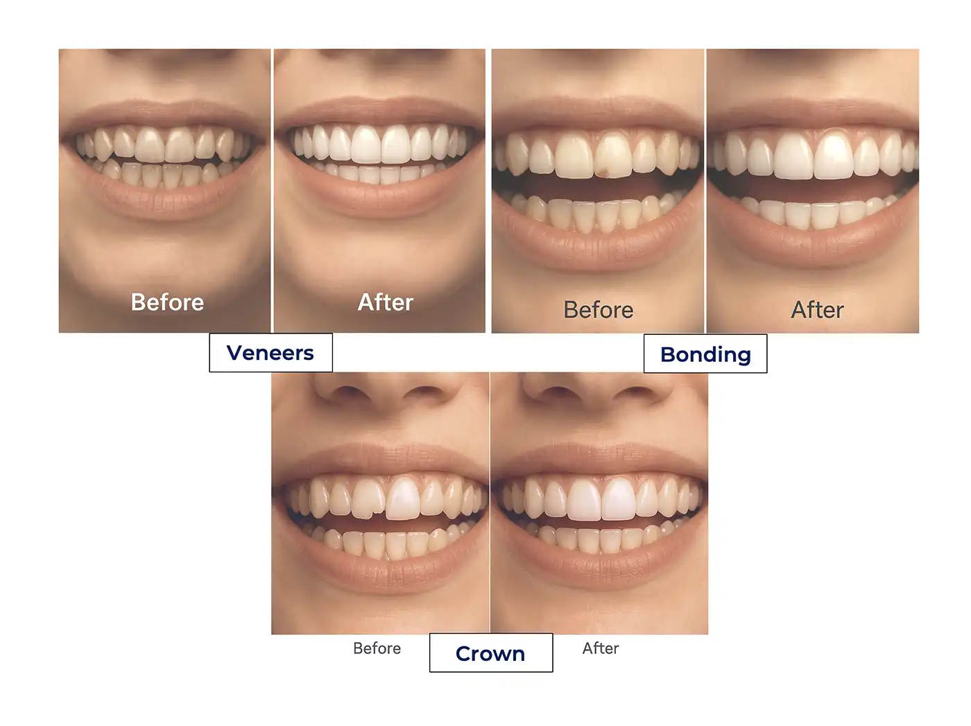 the Difference Between Veneers, Dental Bonding, and Crowns